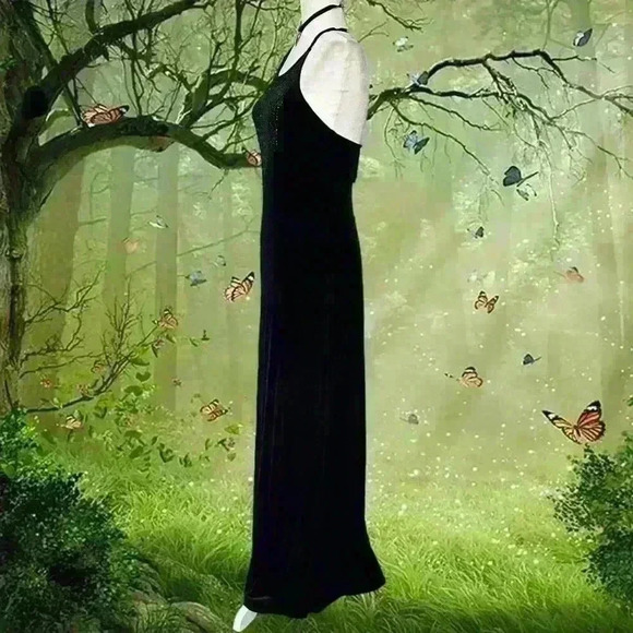 Vintage 90s Rampage Velour Black Maxi Halter Dress - Picture 3 of 11